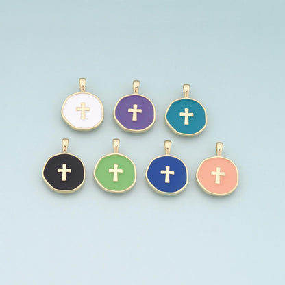 Gold Cross Charms,18K Gold Filled Cross Pendant,Enamel Religion Charm Bracelet Necklace for DIY Jewelry Making Supply