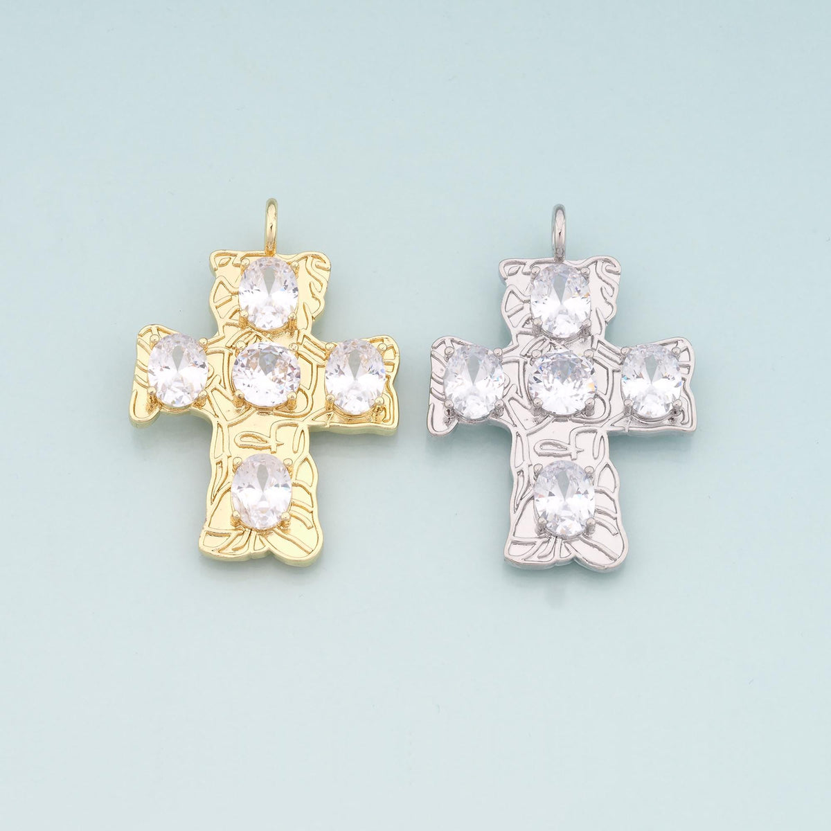 Gold Cross Charms,18K Gold Filled Cross Pendant,CZ Religion Charm Bracelet Necklace for DIY Jewelry Making Supply