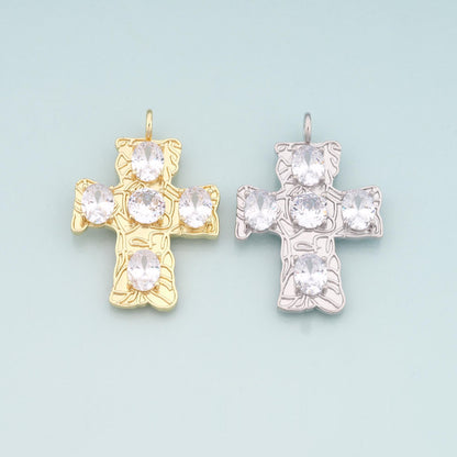 Gold Cross Charms,18K Gold Filled Cross Pendant,CZ Religion Charm Bracelet Necklace for DIY Jewelry Making Supply