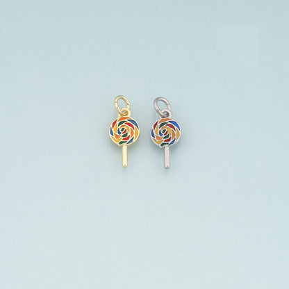 18K Gold Filled Lollipop Pendant,Enamel Candy Charm Bracelet Necklace for DIY Jewelry Making Supply