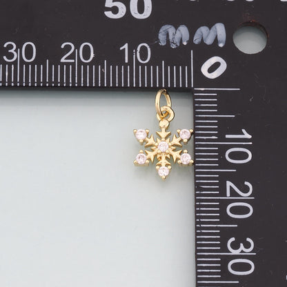 Gold Christmas Charms,18K Gold Filled CZ Micro Pave Christmas snowflake Pendant Charm Bracelet Necklace for DIY Jewelry Makin