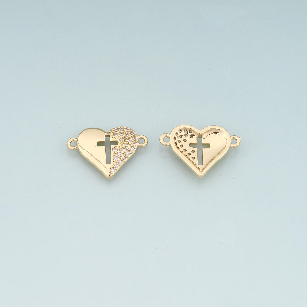 Gold heart Connector,18K Gold Filled Heart Pendant,Cross Charm Bracelet Necklace for DIY Jewelry Making Supply