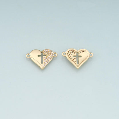 Gold heart Connector,18K Gold Filled Heart Pendant,Cross Charm Bracelet Necklace for DIY Jewelry Making Supply