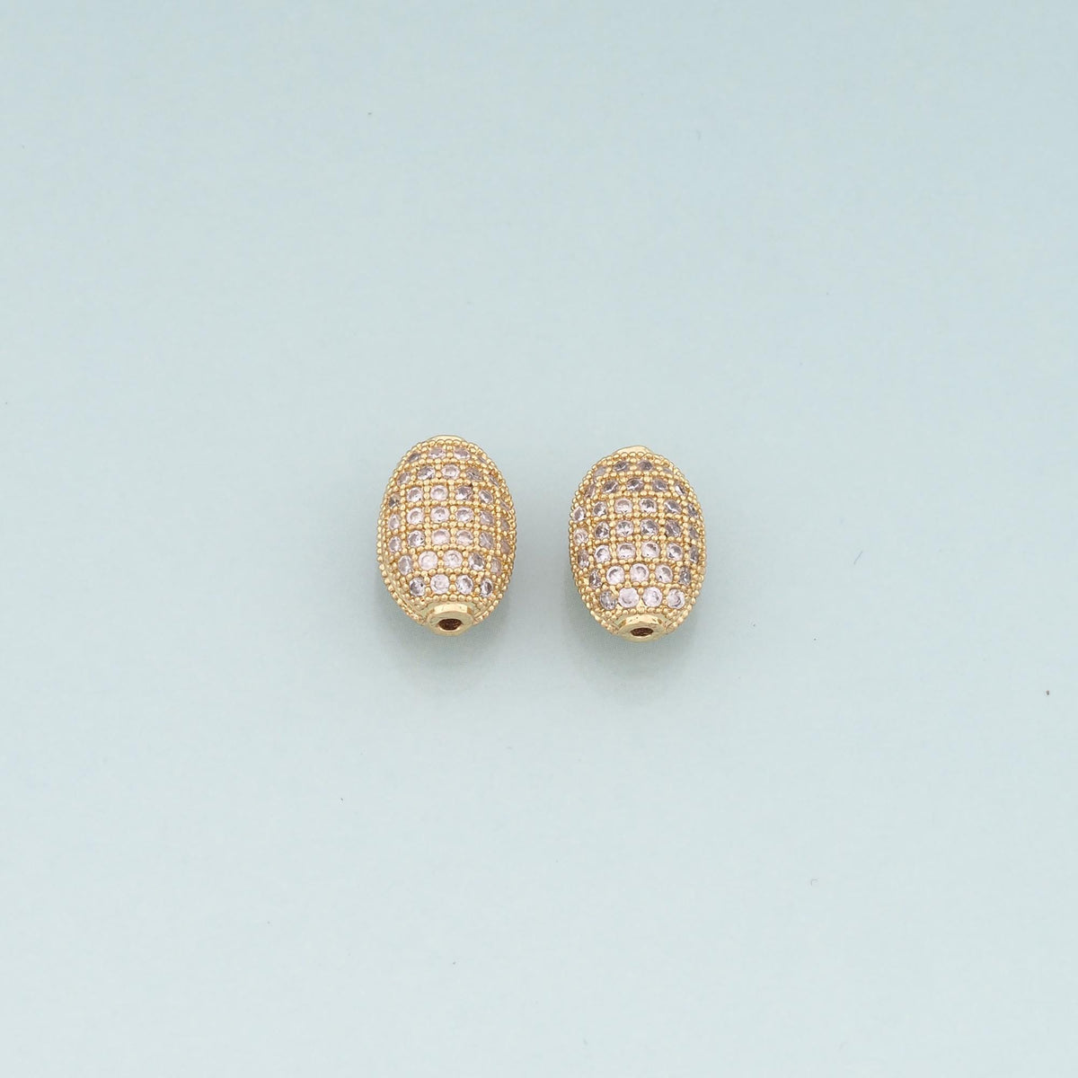 Gold Oval Beads Charms,18K Gold Filled CZ Oval Spacer Beads Bracelet Necklace for DIY Jewelry Making Supply