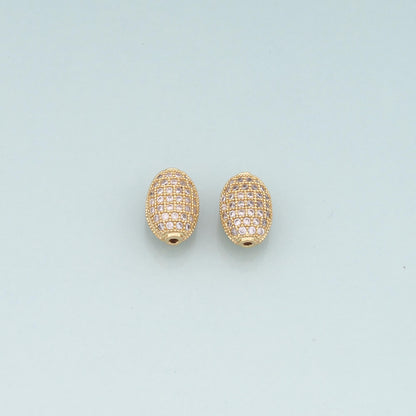 Gold Oval Beads Charms,18K Gold Filled CZ Oval Spacer Beads Bracelet Necklace for DIY Jewelry Making Supply