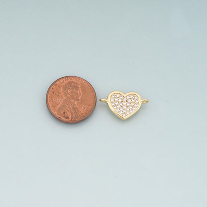 Gold heart Connector,18K Gold Filled Heart Pendant,CZ Heart Charm Bracelet Necklace for DIY Jewelry Making Supply