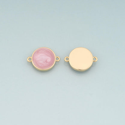 Gold Round Connector,18K Gold Filled Round Pendant,Enamel Round Charm Bracelet Necklace for DIY Jewelry Making Supply