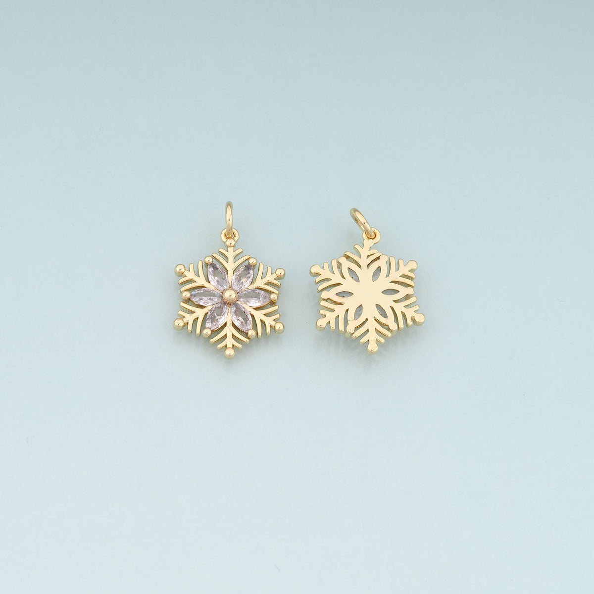 Gold Christmas Charms,18K Gold Filled CZ Micro Pave Christmas snowflake Pendant Charm Bracelet Necklace for DIY Jewelry Makin