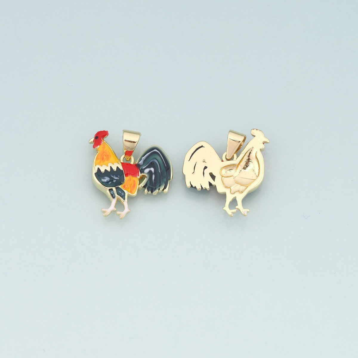 Gold Rooster Charms,18K Gold Filled Rooster Pendant,Enamel Animal Charm Bracelet Necklace for DIY Jewelry Making Supply
