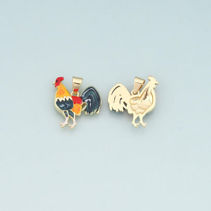 Gold Rooster Charms,18K Gold Filled Rooster Pendant,Enamel Animal Charm Bracelet Necklace for DIY Jewelry Making Supply