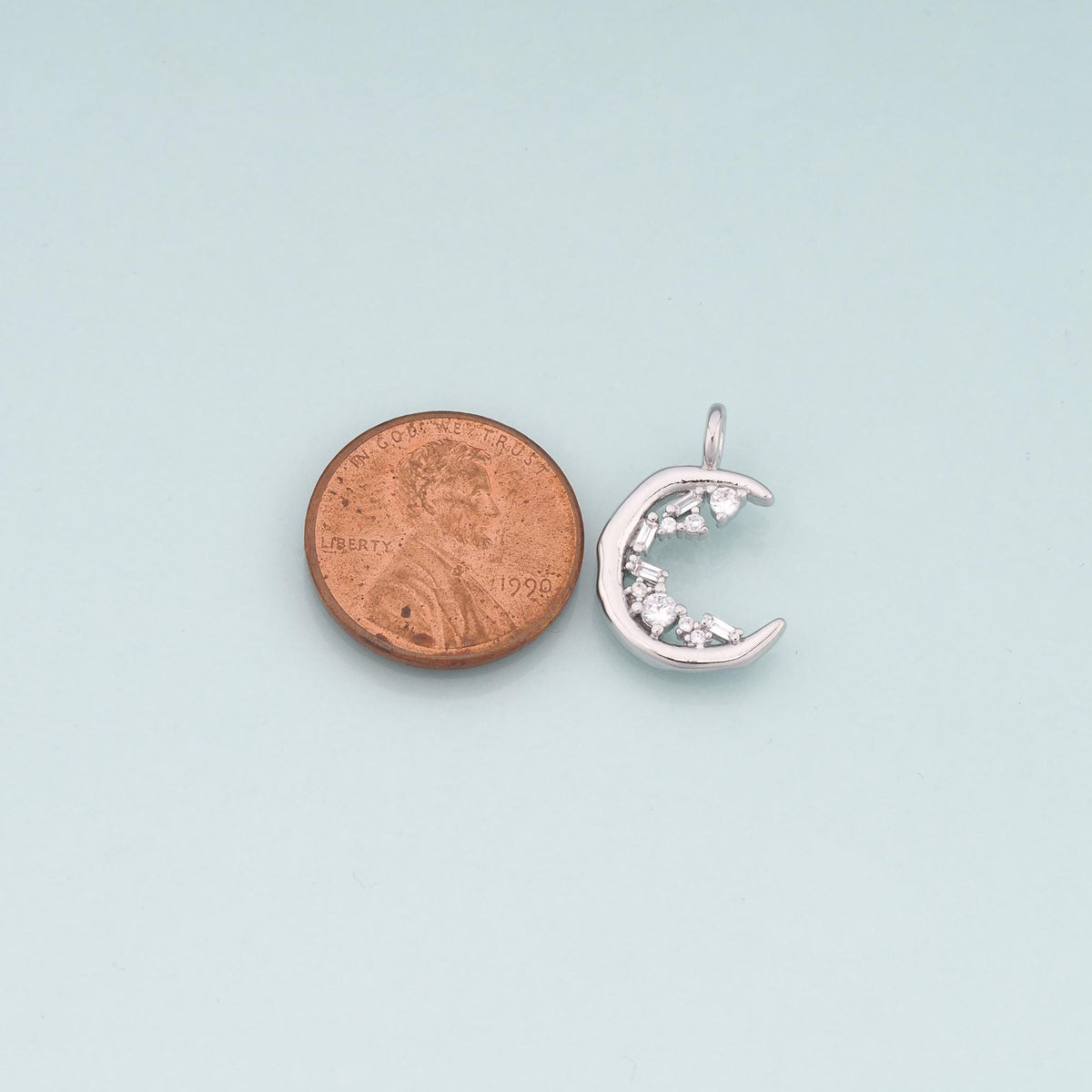 18K Gold Filled Cubic Zirconia Moon Charm Pendant for Jewelry Making