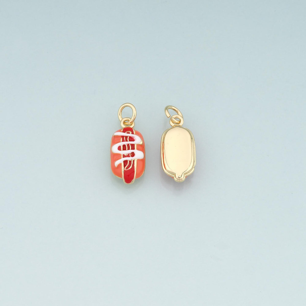 18K Gold Filled Hot Dog Pendant,Enamel Beard Charm Bracelet Necklace for DIY Jewelry Making Supply