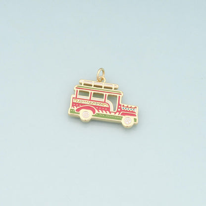 18K Gold Filled Car Pendant,Enamel Car Charm Bracelet Necklace for DIY Jewelry Making Supply