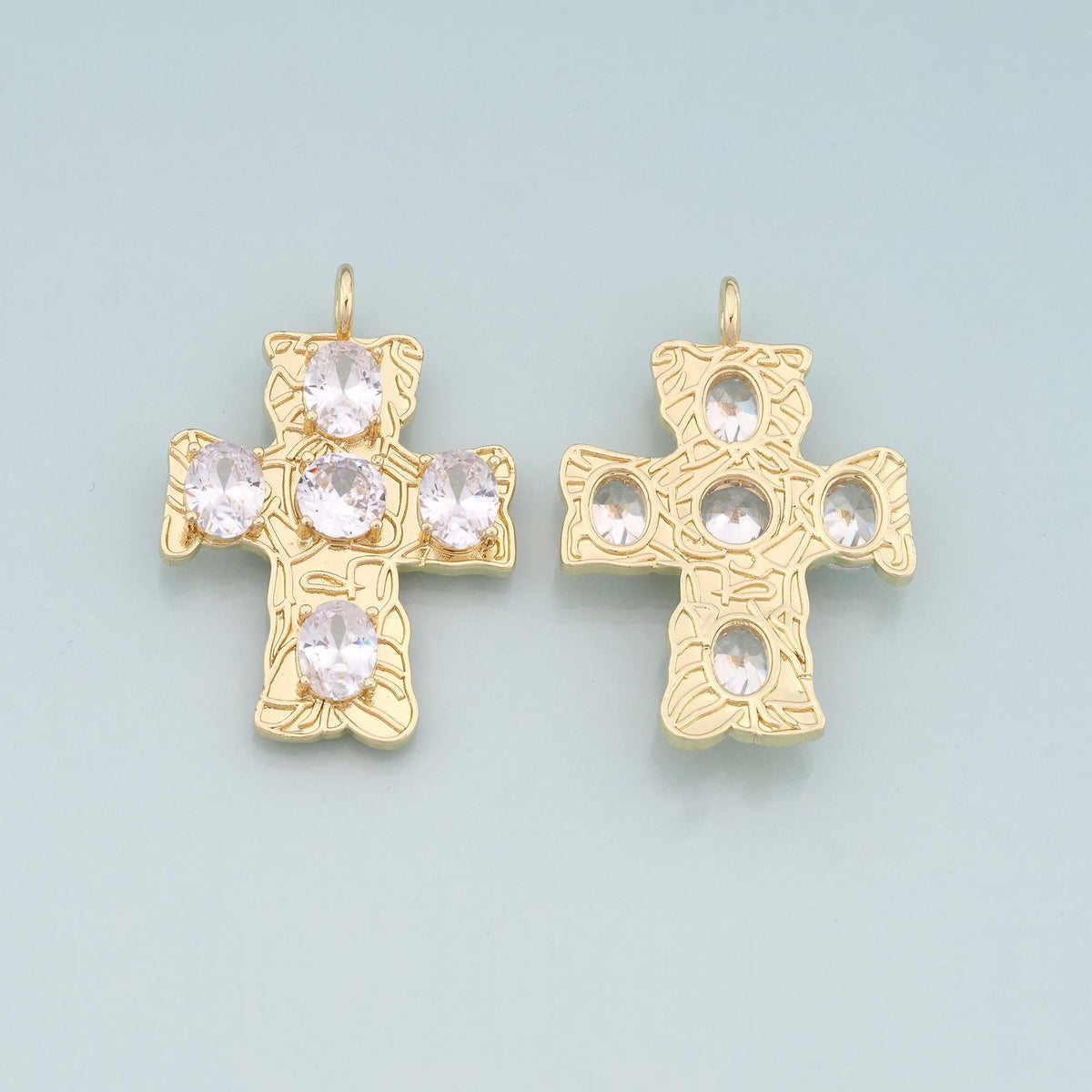 Gold Cross Charms,18K Gold Filled Cross Pendant,CZ Religion Charm Bracelet Necklace for DIY Jewelry Making Supply