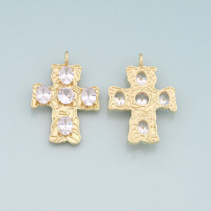 Gold Cross Charms,18K Gold Filled Cross Pendant,CZ Religion Charm Bracelet Necklace for DIY Jewelry Making Supply