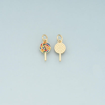 18K Gold Filled Lollipop Pendant,Enamel Candy Charm Bracelet Necklace for DIY Jewelry Making Supply