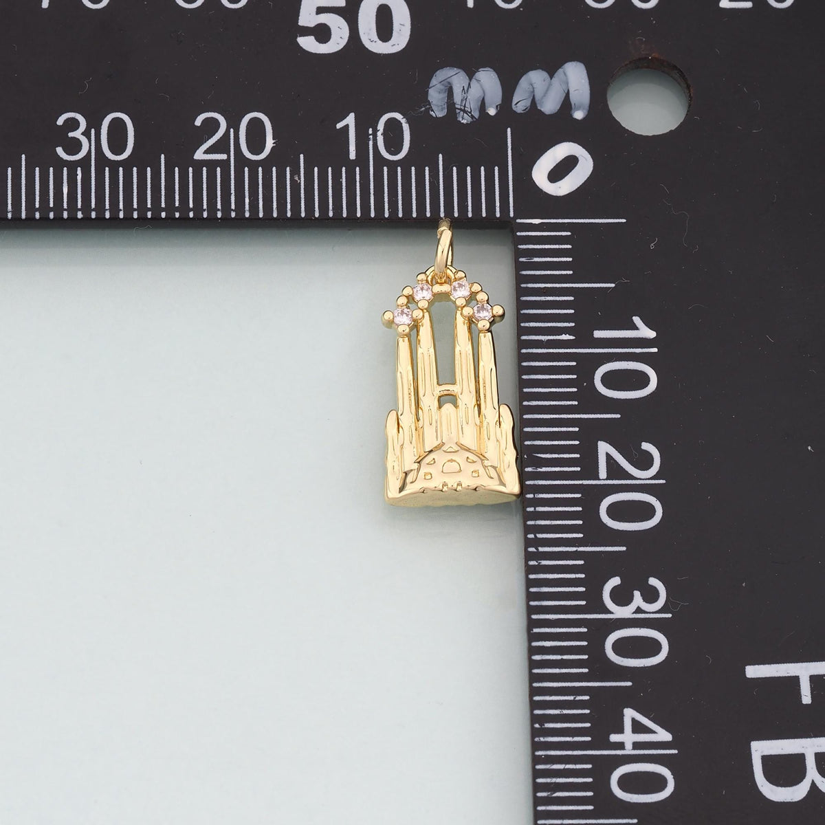 18K Gold Filled Sagrada Famili Pendant,CZ Micro Pave Church Charm Bracelet Necklace for DIY Jewelry Making Supply