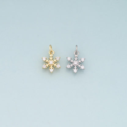Gold Christmas Charms,18K Gold Filled CZ Micro Pave Christmas snowflake Pendant Charm Bracelet Necklace for DIY Jewelry Makin
