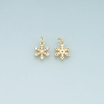 Gold Christmas Charms,18K Gold Filled CZ Micro Pave Christmas snowflake Pendant Charm Bracelet Necklace for DIY Jewelry Makin