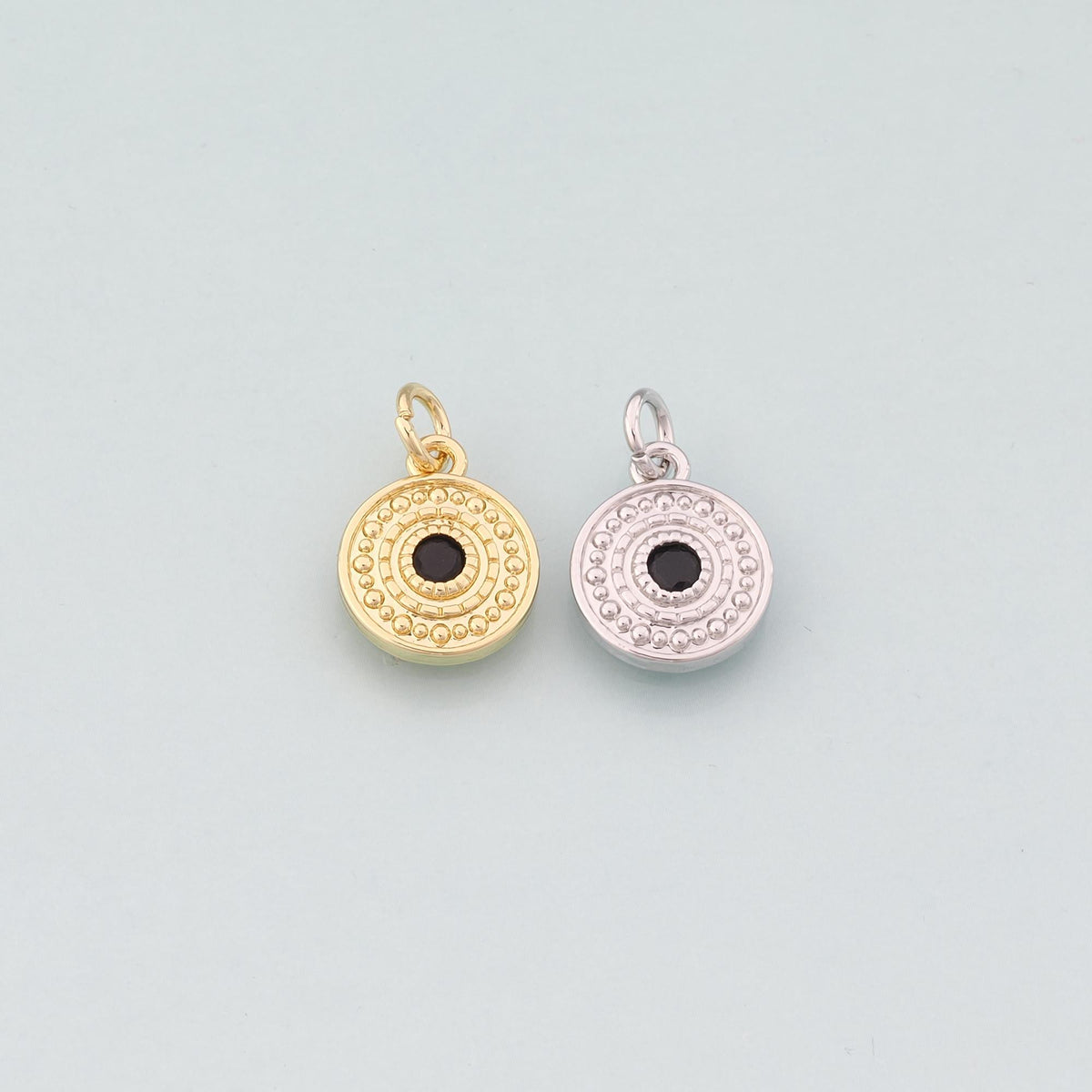 18K Gold Filled Round Evil Eye Pendant,CZ Micro Pave Evil Eye Charm Bracelet Necklace for DIY Jewelry Making Supply