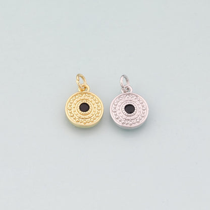 18K Gold Filled Round Evil Eye Pendant,CZ Micro Pave Evil Eye Charm Bracelet Necklace for DIY Jewelry Making Supply