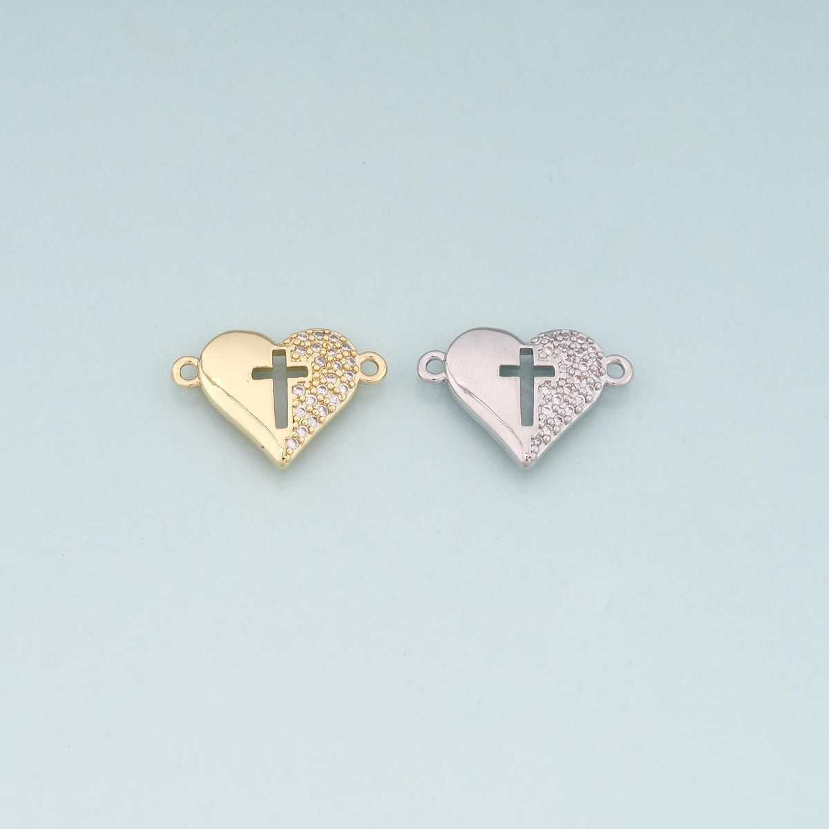 Gold heart Connector,18K Gold Filled Heart Pendant,Cross Charm Bracelet Necklace for DIY Jewelry Making Supply