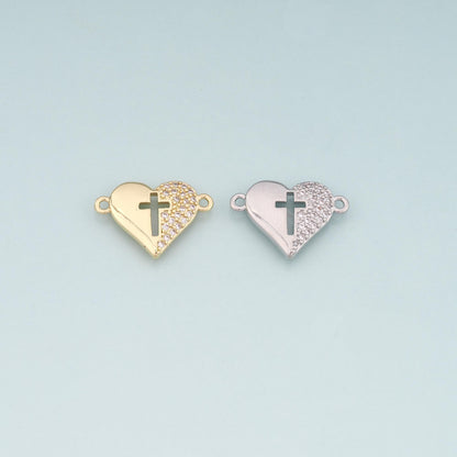 Gold heart Connector,18K Gold Filled Heart Pendant,Cross Charm Bracelet Necklace for DIY Jewelry Making Supply