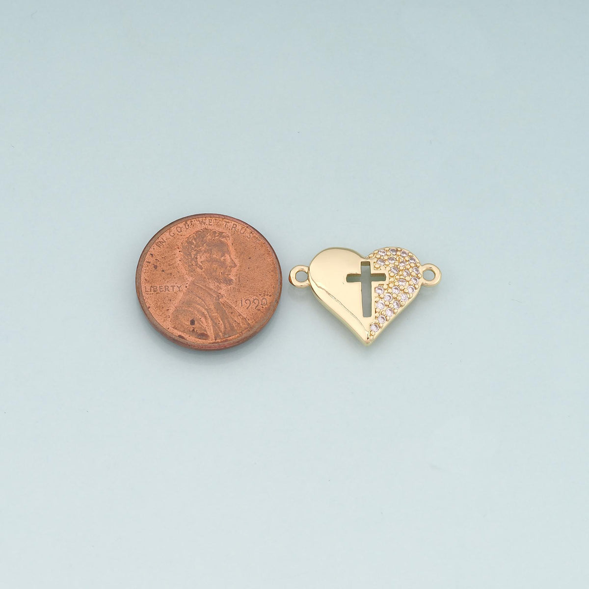 Gold heart Connector,18K Gold Filled Heart Pendant,Cross Charm Bracelet Necklace for DIY Jewelry Making Supply