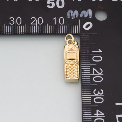 18K Gold Filled Telephone Pendant,Dainty Telephone Charm Bracelet Necklace for DIY Jewelry Making Supply