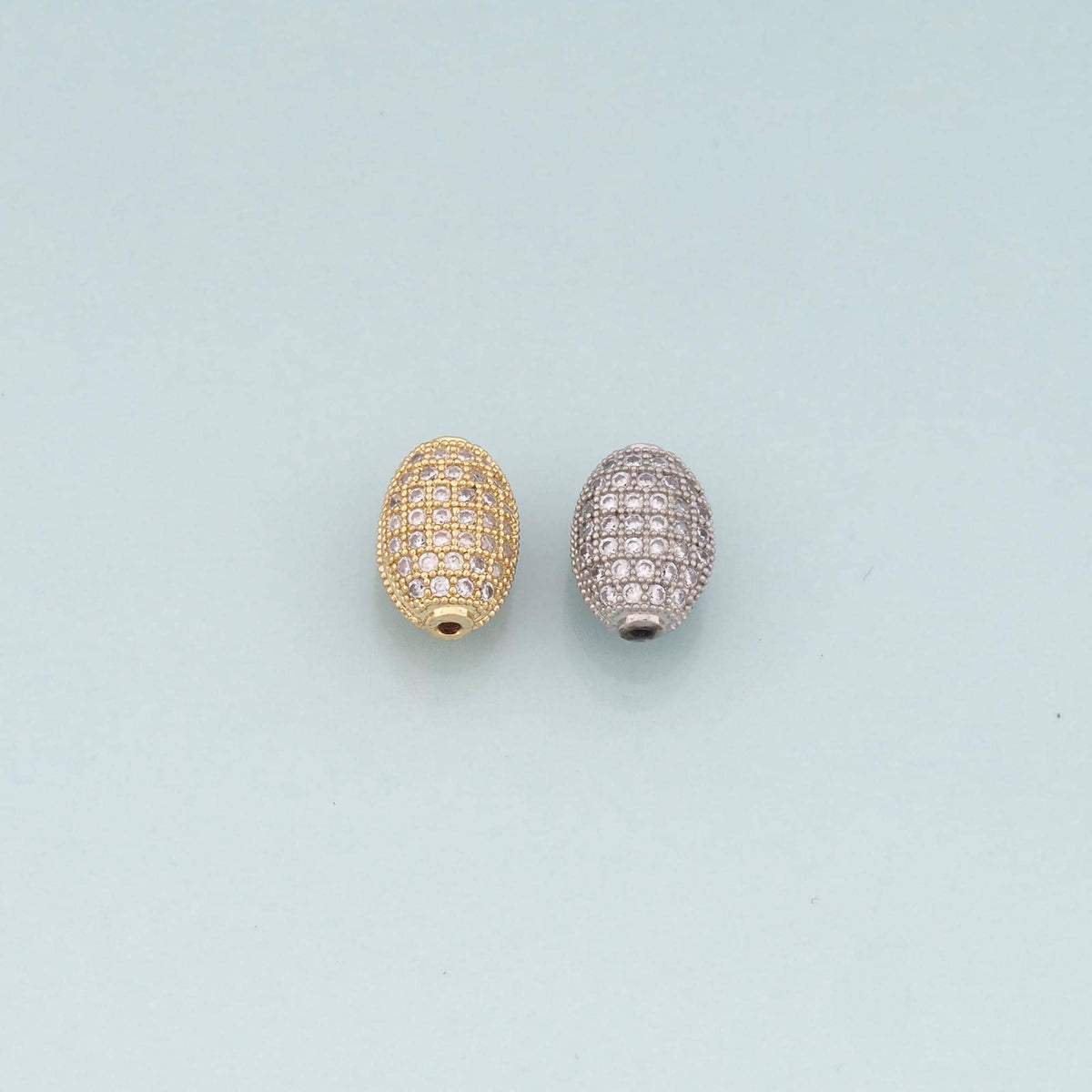 Gold Oval Beads Charms,18K Gold Filled CZ Oval Spacer Beads Bracelet Necklace for DIY Jewelry Making Supply
