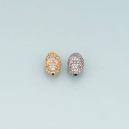 Gold Oval Beads Charms,18K Gold Filled CZ Oval Spacer Beads Bracelet Necklace for DIY Jewelry Making Supply