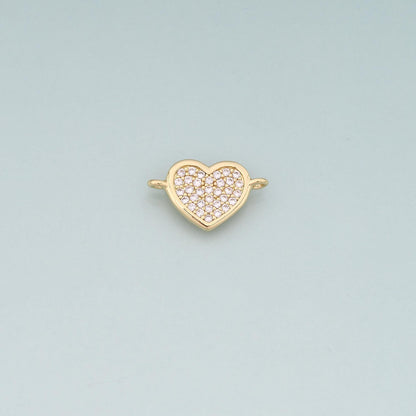 Gold heart Connector,18K Gold Filled Heart Pendant,CZ Heart Charm Bracelet Necklace for DIY Jewelry Making Supply