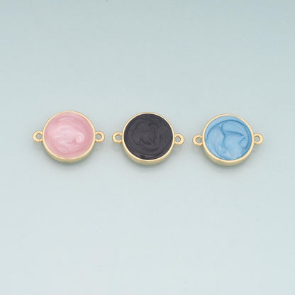 Gold Round Connector,18K Gold Filled Round Pendant,Enamel Round Charm Bracelet Necklace for DIY Jewelry Making Supply