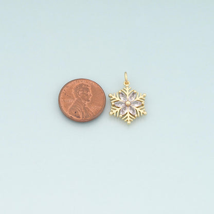 Gold Christmas Charms,18K Gold Filled CZ Micro Pave Christmas snowflake Pendant Charm Bracelet Necklace for DIY Jewelry Makin