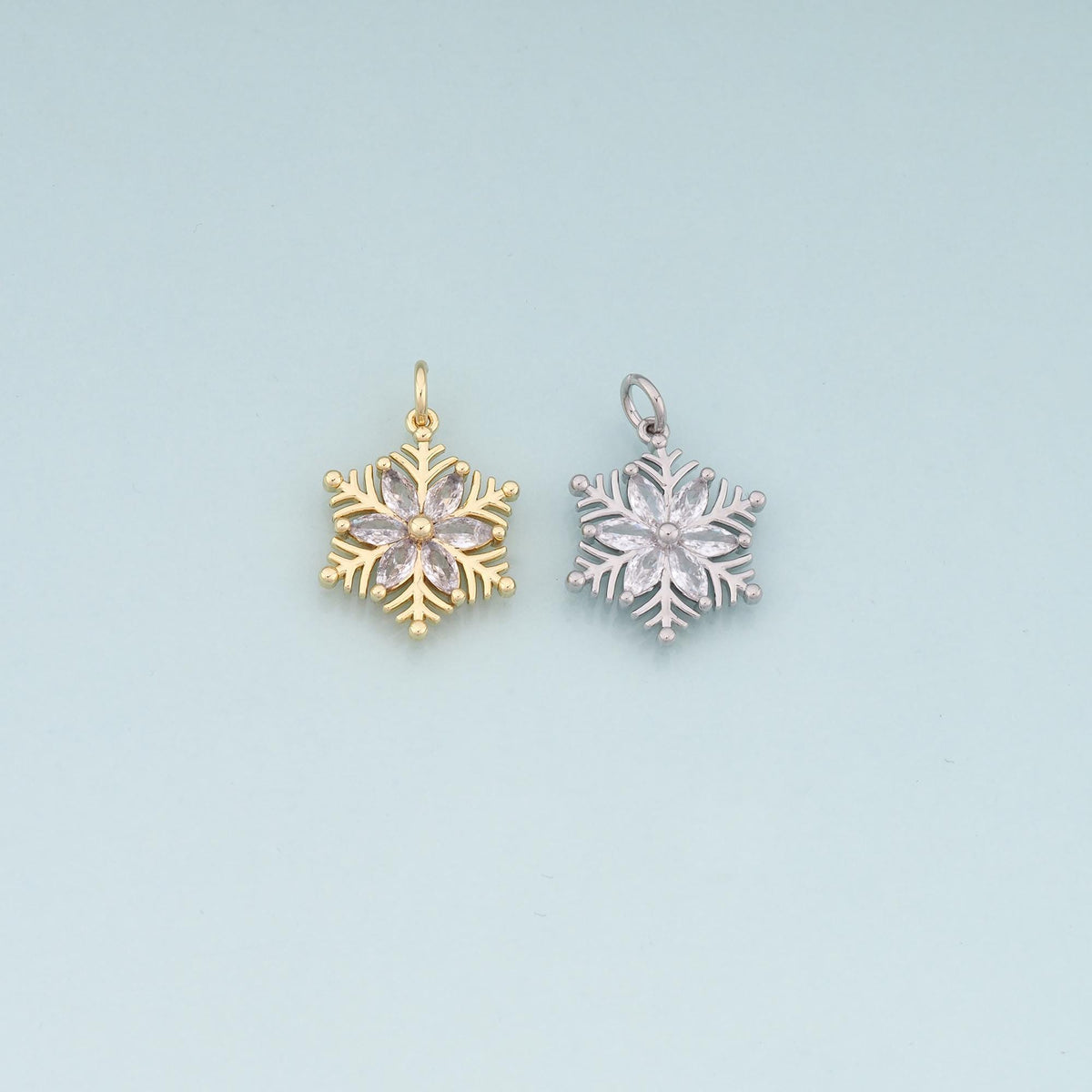 Gold Christmas Charms,18K Gold Filled CZ Micro Pave Christmas snowflake Pendant Charm Bracelet Necklace for DIY Jewelry Makin