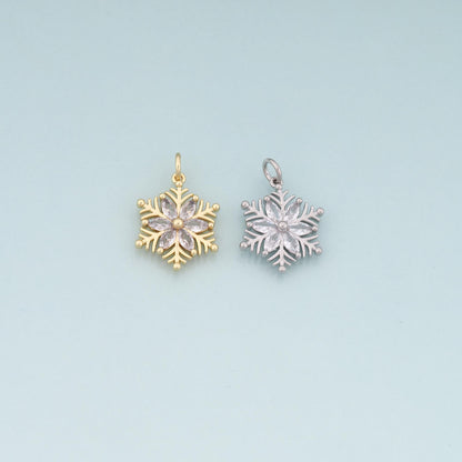 Gold Christmas Charms,18K Gold Filled CZ Micro Pave Christmas snowflake Pendant Charm Bracelet Necklace for DIY Jewelry Makin