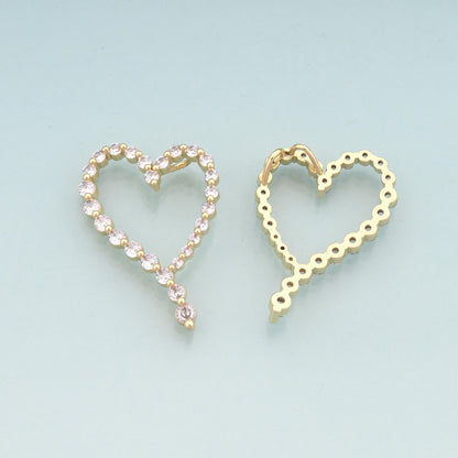 18K Gold Filled Heart Pendant,CZ Micro Pave Heart Charm Bracelet Necklace for DIY Jewelry Making Supply
