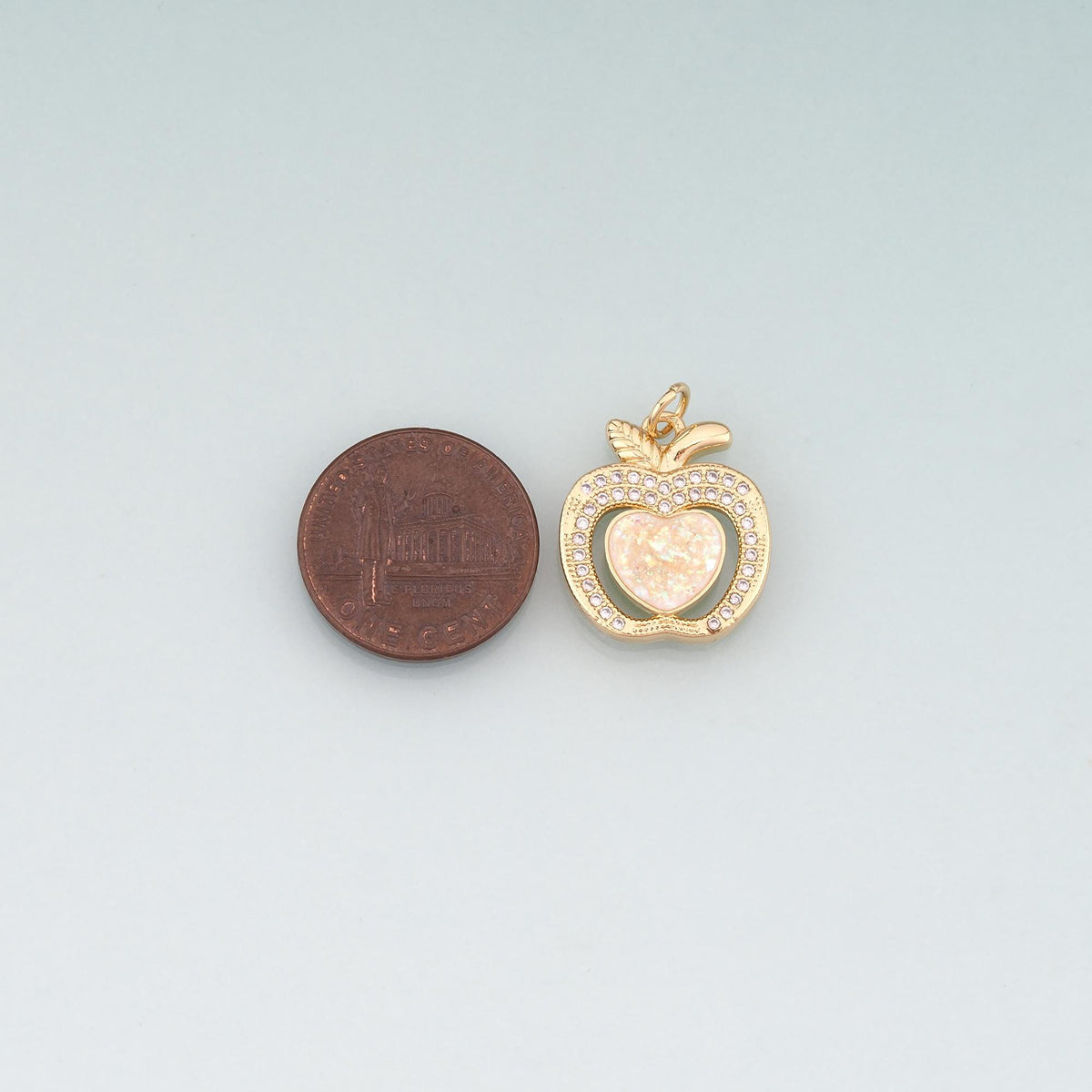 Gold Opal Apple Heart Charms,18K Gold Filled Apple Heart Pendant Charm Bracelet Necklace for DIY Jewelry Making Supply