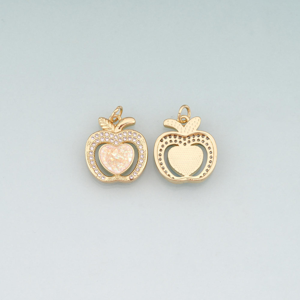 Gold Opal Apple Heart Charms,18K Gold Filled Apple Heart Pendant Charm Bracelet Necklace for DIY Jewelry Making Supply