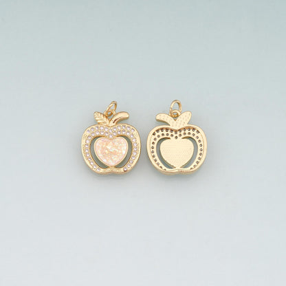 Gold Opal Apple Heart Charms,18K Gold Filled Apple Heart Pendant Charm Bracelet Necklace for DIY Jewelry Making Supply