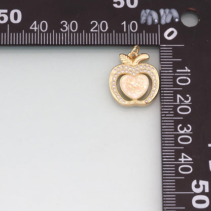 Gold Opal Apple Heart Charms,18K Gold Filled Apple Heart Pendant Charm Bracelet Necklace for DIY Jewelry Making Supply