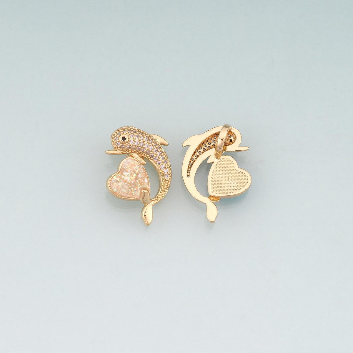 Gold Opal Dolphin Heart Charms,18K Gold Filled Ocean Pendant Charm Bracelet Necklace for DIY Jewelry Making Supply