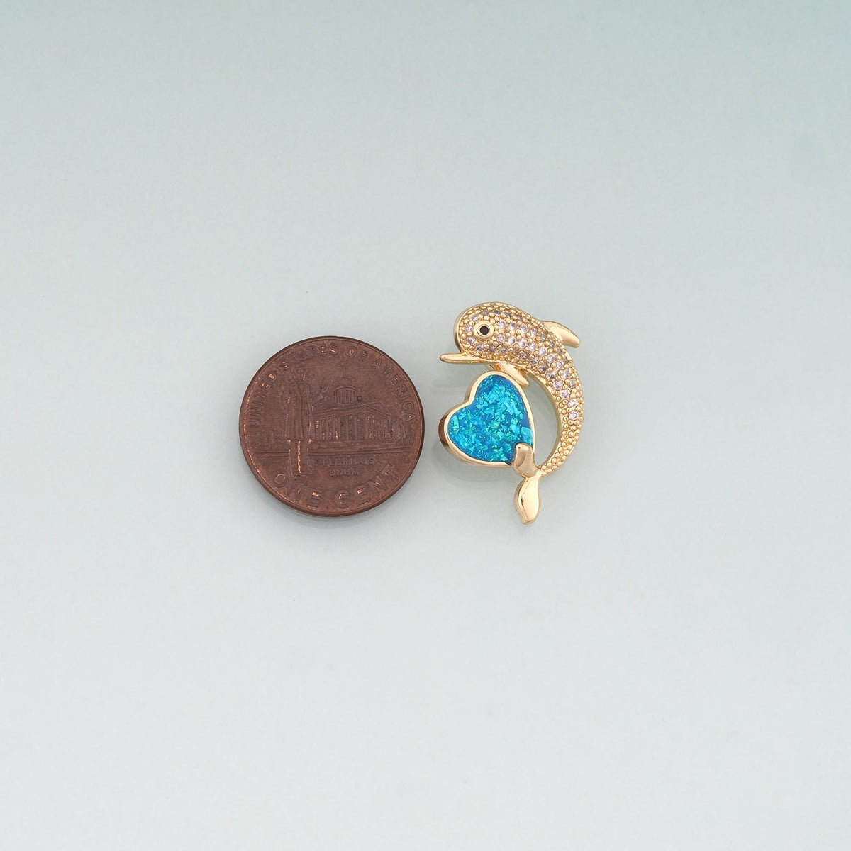Gold Opal Dolphin Heart Charms,18K Gold Filled Ocean Pendant Charm Bracelet Necklace for DIY Jewelry Making Supply