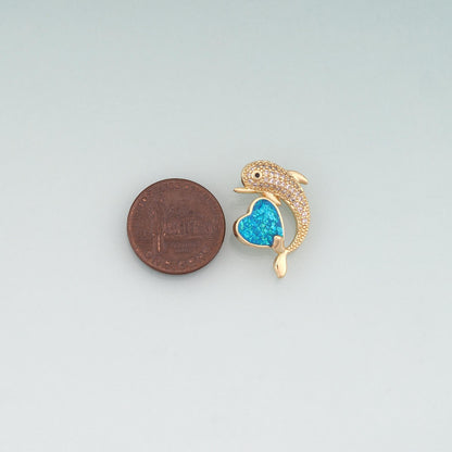 Gold Opal Dolphin Heart Charms,18K Gold Filled Ocean Pendant Charm Bracelet Necklace for DIY Jewelry Making Supply