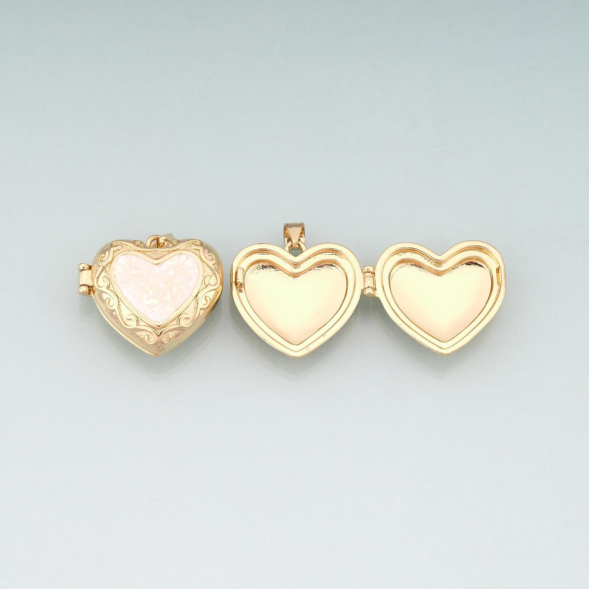 Gold Opal Openable Heart Round Locket Charms,18K Gold Filled Heart Pendant Charm Bracelet Necklace for DIY Jewelry Making Sup