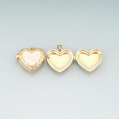 Gold Opal Openable Heart Round Locket Charms,18K Gold Filled Heart Pendant Charm Bracelet Necklace for DIY Jewelry Making Sup