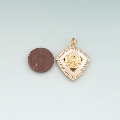 Gold Shell Shield Shape Roses Charms,18K Gold Filled Romantic Roses Pendant Charm Bracelet Necklace for DIY Jewelry Making Su