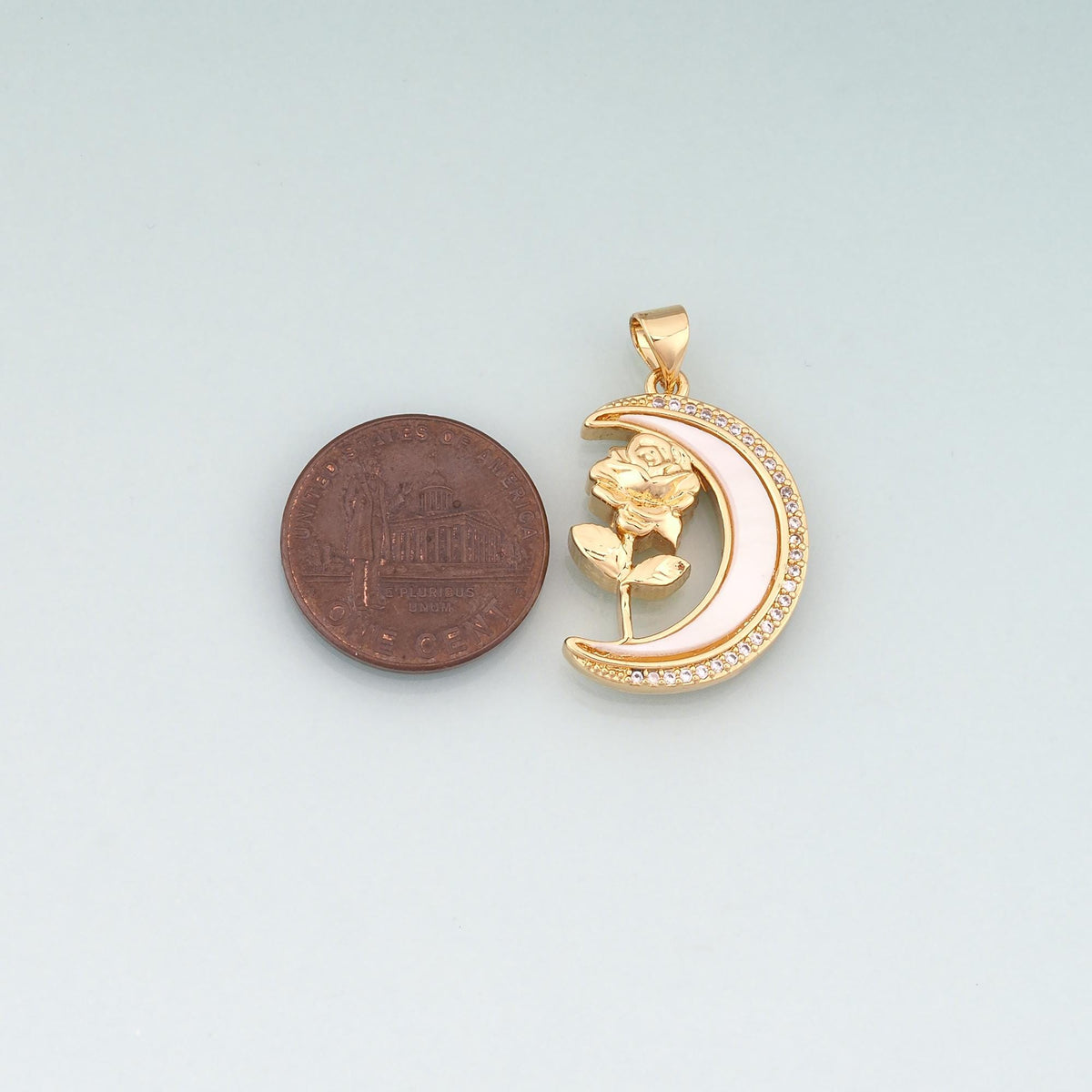 Gold Shell Moon Roses Charms,18K Gold Filled Romantic Roses Pendant Charm Bracelet Necklace for DIY Jewelry Making Supply