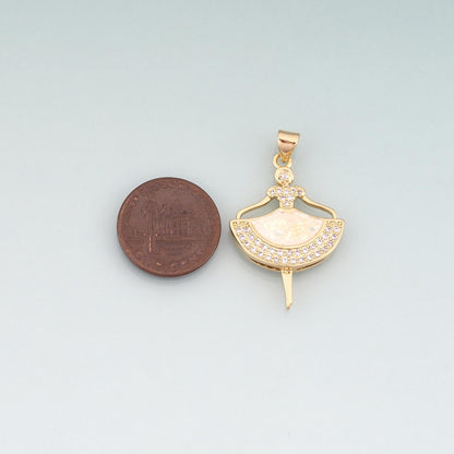 Gold OPal Ballet Girl Charms,18K Gold Filled Ballet Dancer Pendant Charm Bracelet Necklace for DIY Jewelry Making Supply