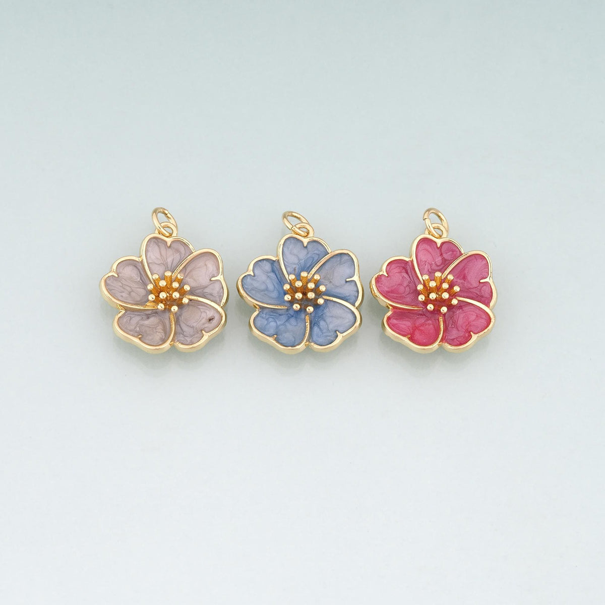 Gold Enamel Cherry Blossoms Charms,18K Gold Filled Flower Pendant Charm Bracelet Necklace for DIY Jewelry Making Supply